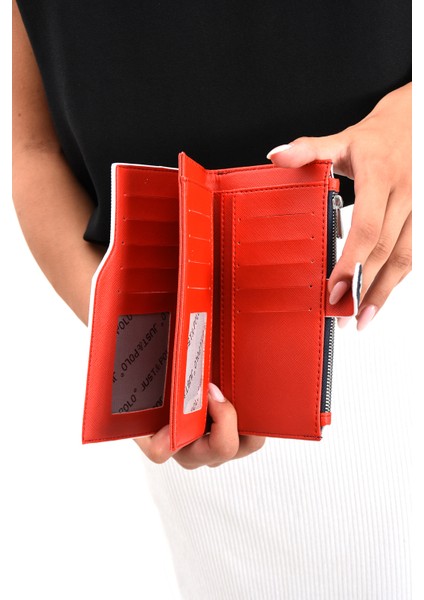 Orijinal Just Polo Bozuk Para Fermuarlı Dikey Çok Bölmeli Kadın Cüzdanı El Pörtföyü 19*10 cm
