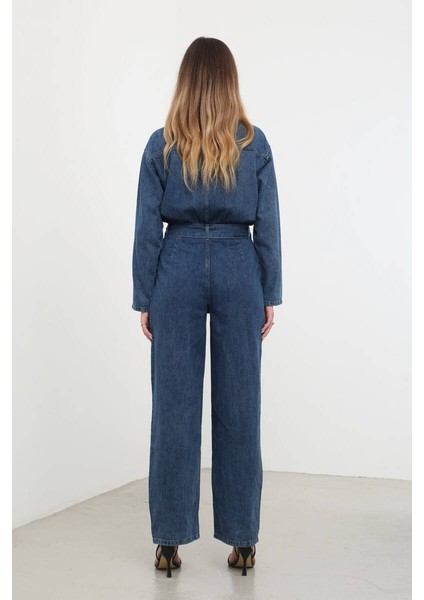 Kadın Oversize Jean Tulum Koyu Mavi