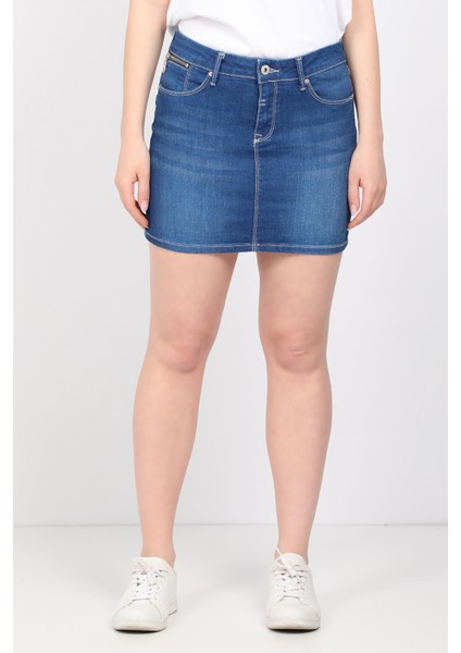 Kadın Jean Kısa Etek Koyu Mavi