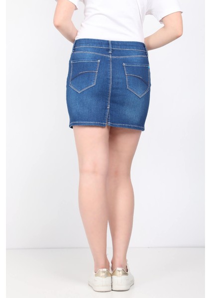 Kadın Jean Kısa Etek Koyu Mavi