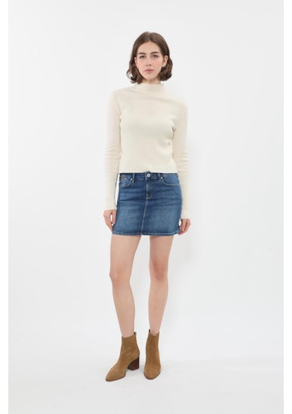 Kadın Jean Kısa Etek Koyu Mavi