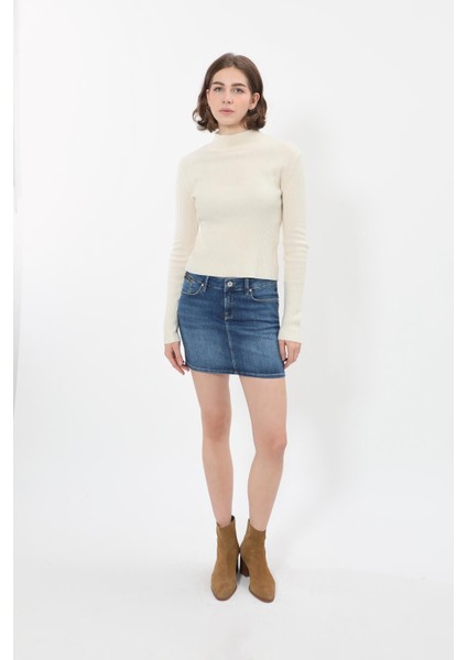 Kadın Jean Kısa Etek Koyu Mavi