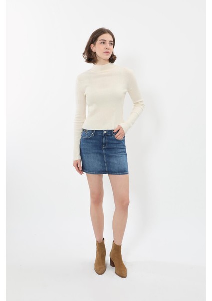 Kadın Jean Kısa Etek Koyu Mavi