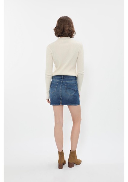 Kadın Jean Kısa Etek Koyu Mavi