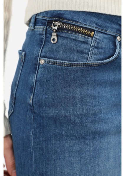 Kadın Jean Kısa Etek Koyu Mavi