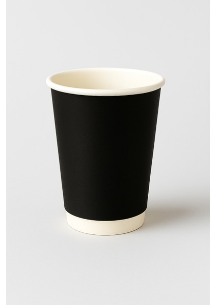 14 Oz Double Wall Siyah Görünüm Karton Bardak + Siyah Kapaklı 50'li modelleri