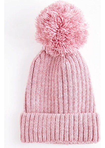 Pembe Kız Çocuk Ponponlu Yün Bere 0-18 Ay