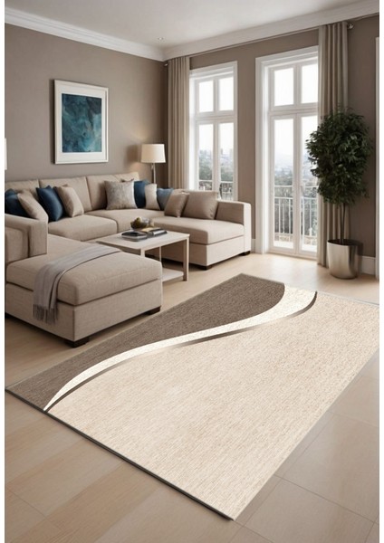 Krem Dijital Baskı Salon Halısı Kaymaz Tabanlı Yıkanabilir Halı Yolluk