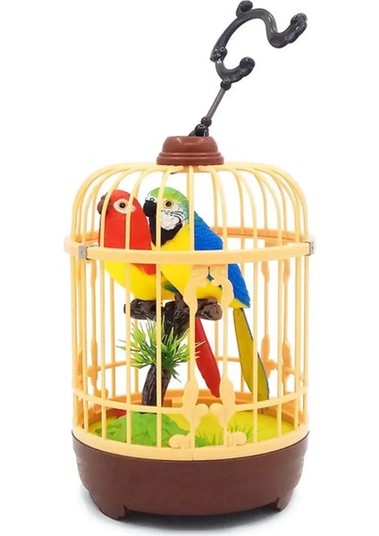 Ses Kontrollü Hareketli Oyuncak Kafeste Kuş – 20 cm Canlı Renkli, Gerçekçi Ses ve Görünüm