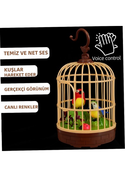 Ses Kontrollü Hareketli Oyuncak Kafeste Kuş – 20 cm Canlı Renkli, Gerçekçi Ses ve Görünüm