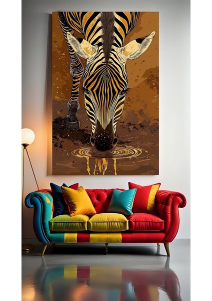 Su Içen Zebra Ev Duvar Salon Güzellik Salonu Ofis Dükkan Dekarasyon Kanvas Tablo