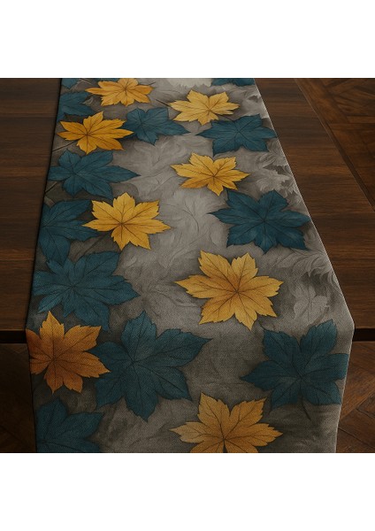 Bohem Sonbahar Desenli Duck Kumaş Masa Runner – 40×140 cm | Yaprak Temalı Şık Sofra Aksesuarı modelleri