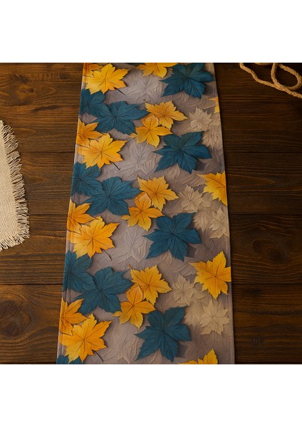 Bohem Sonbahar Desenli Duck Kumaş Masa Runner – 40×140 cm | Yaprak Temalı Şık Sofra Aksesuarı indirimleri
