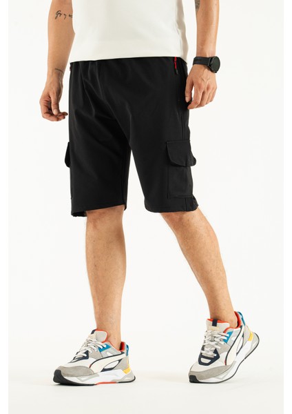 Erkek Siyah Nefes Alan Likralı Kumaş 5 Cepli Outdoor Kapri Şort modelleri