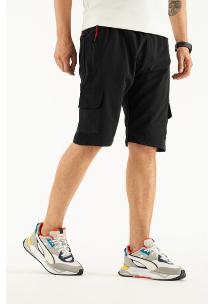 Erkek Siyah Nefes Alan Likralı Kumaş 5 Cepli Outdoor Kapri Şort fırsatları