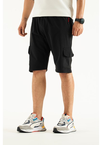 Erkek Siyah Nefes Alan Likralı Kumaş 5 Cepli Outdoor Kapri Şort indirimleri