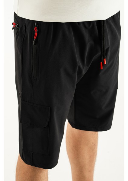 Erkek Siyah Nefes Alan Likralı Kumaş 5 Cepli Outdoor Kapri Şort