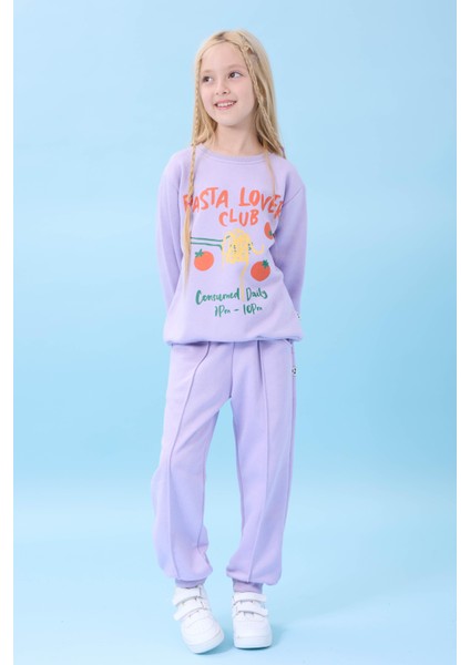 Kız Çocuk Pasta Baskılı Mevsimlik Alt Üst Takım Lila