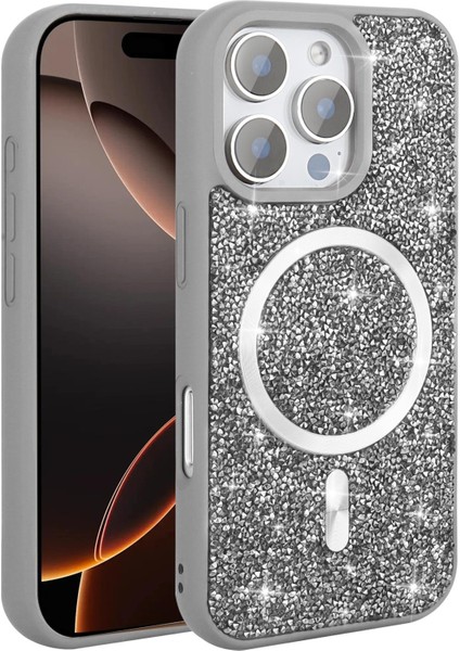 Apple iPhone 16 Pro Max Uyumlu Magsafe Özellikli Taş Kabartmalı Lime Kapak Gri fiyatları