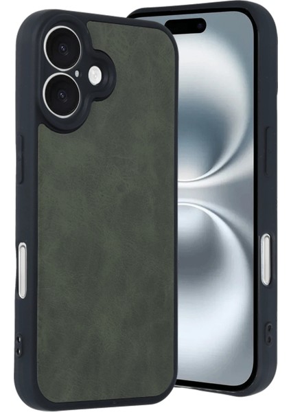 Apple iPhone 16 Uyumlu Premium Suni Deri Aras Kapak Koyu Yeşil