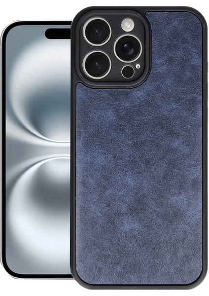 Apple iPhone 16 Pro Max Uyumlu Premium Suni Deri Aras Kapak Lacivert