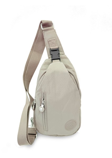 Kadın Suya Dayanıklı Krinkıl Kumaş Çapraz Askılı Günlük Çanta Bej
