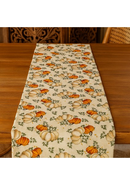 Balkabağı Desenli Duck Kumaş Masa Runner – 40×140 cm | Sonbahar Temalı Rustik Sofra Aksesuarı modelleri