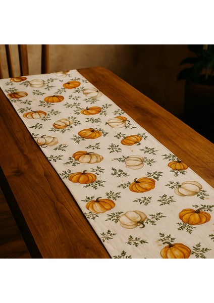 Balkabağı Desenli Duck Kumaş Masa Runner – 40×140 cm | Sonbahar Temalı Rustik Sofra Aksesuarı fırsatları