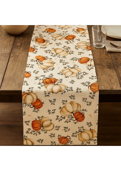 Balkabağı Desenli Duck Kumaş Masa Runner – 40×140 cm | Sonbahar Temalı Rustik Sofra Aksesuarı indirimleri