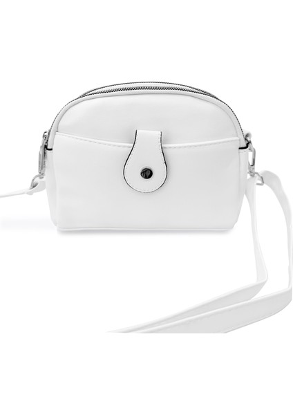 3 Bölmeli Çapraz Kullanıma Uygun Kadın Omuz Çantası Beyaz