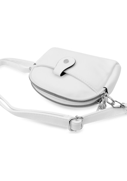 3 Bölmeli Çapraz Kullanıma Uygun Kadın Omuz Çantası Beyaz modelleri