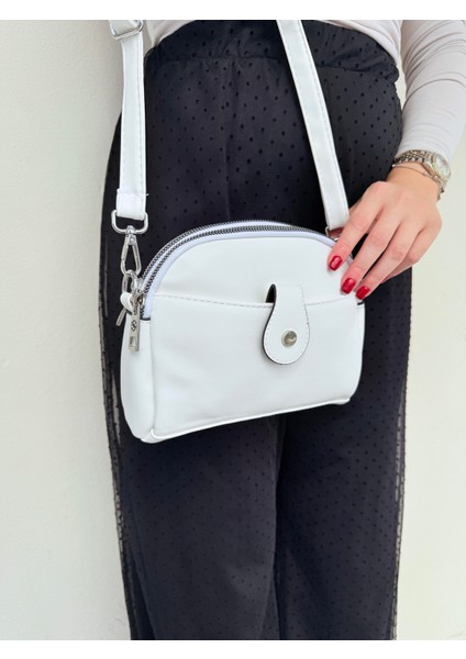 3 Bölmeli Çapraz Kullanıma Uygun Kadın Omuz Çantası Beyaz fırsatları