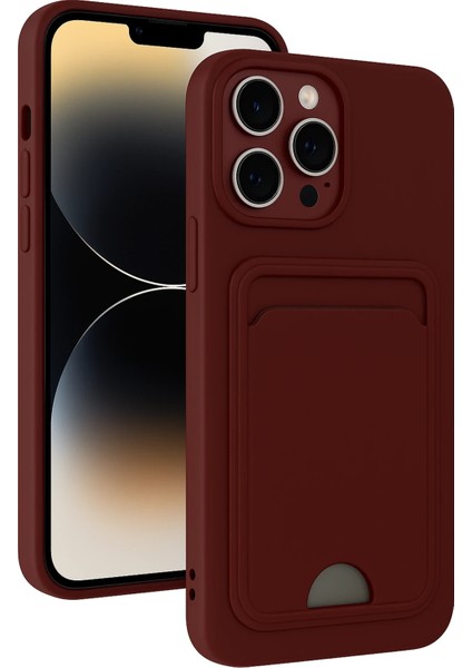 Apple iPhone 13 Pro Max Uyumlu Kartlıklı Kelvin Kapak Bordo