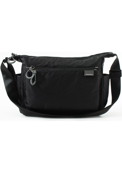 Kadın Suya Dayanıklı Paraşüt Kumaş 4 Gözlü Çapraz Askılı Siyah Oval El ve Omuz Çantası Siyah