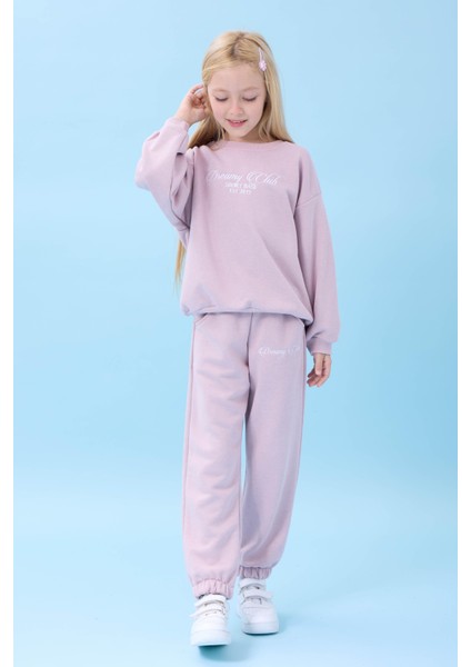 Kız Çocuk Dreamy Nakışlı Bisiklet Yaka Mevsimlik Alt Üst Takım Açık Gül Rengi