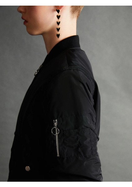 Xsıde Siyah Kolej Yaka Crop Kadın Bomber Mont fırsatları