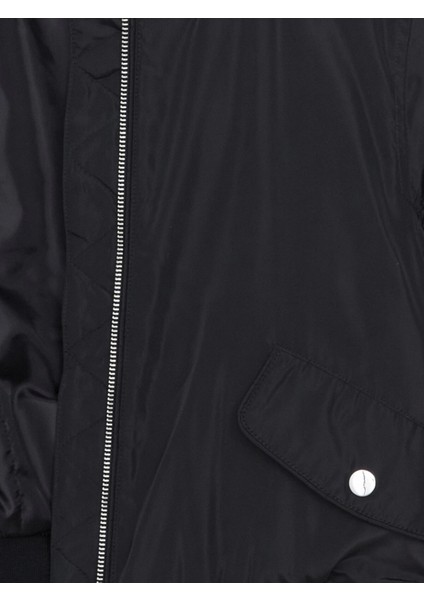 Xsıde Siyah Kolej Yaka Crop Kadın Bomber Mont