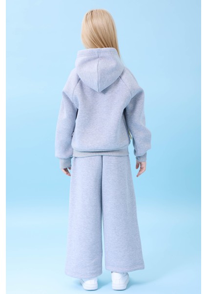 Kız Çocuk Kapüşonlu Içi Polarlı Kedi Nakışlı Şardonlu Kışlık Takım Gri fırsatları