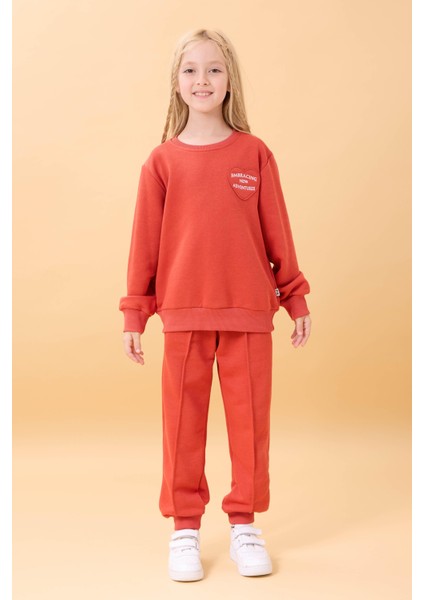 Kız Çocuk Basic Kalp Aplike Mevsimlik Alt Üst Takım Kiremit