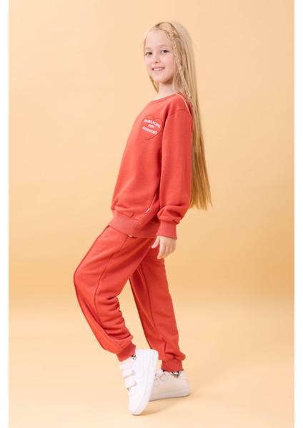 Kız Çocuk Basic Kalp Aplike Mevsimlik Alt Üst Takım Kiremit fiyatları