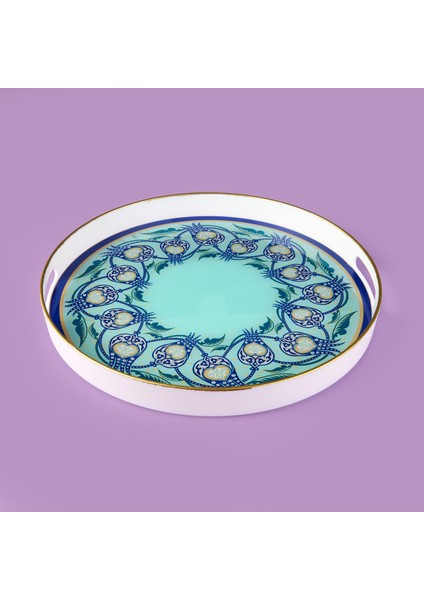 Kitchen Lale Camlı Yuvarlak Tepsi - Renkli - 35 cm