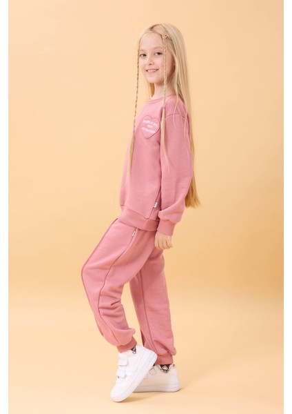 Kız Çocuk Basic Kalp Aplike Mevsimlik Alt Üst Takım Gülkurusu fiyatları