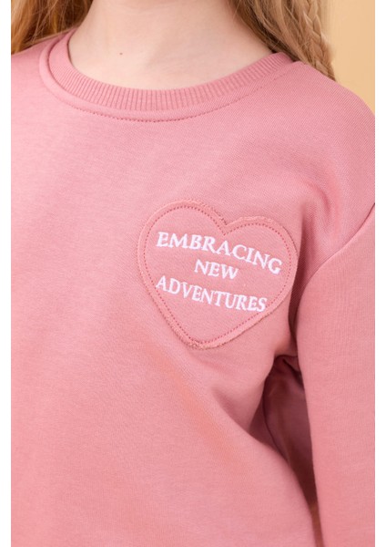 Kız Çocuk Basic Kalp Aplike Mevsimlik Alt Üst Takım Gülkurusu modelleri