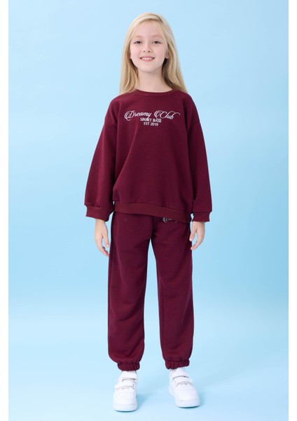 Kız Çocuk Dreamy Nakışlı Bisiklet Yaka Mevsimlik Alt Üst Takım Bordo