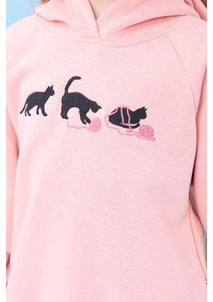 Kız Çocuk Kapüşonlu Içi Polarlı Kedi Nakışlı Şardonlu Kışlık Takım Yavruağzı modelleri