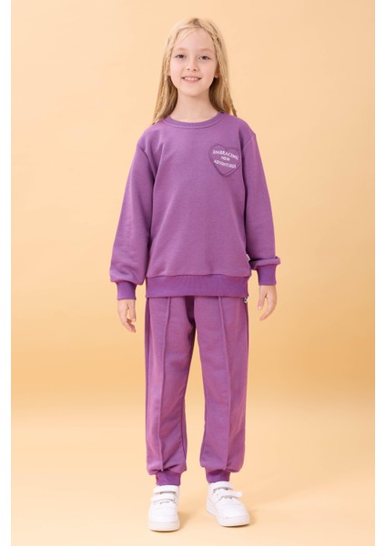 Kız Çocuk Basic Kalp Aplike Mevsimlik Alt Üst Takım Mor