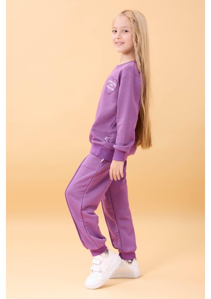 Kız Çocuk Basic Kalp Aplike Mevsimlik Alt Üst Takım Mor fiyatları