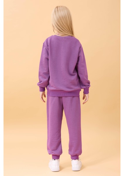 Kız Çocuk Basic Kalp Aplike Mevsimlik Alt Üst Takım Mor modelleri