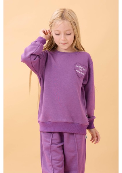 Kız Çocuk Basic Kalp Aplike Mevsimlik Alt Üst Takım Mor indirimleri