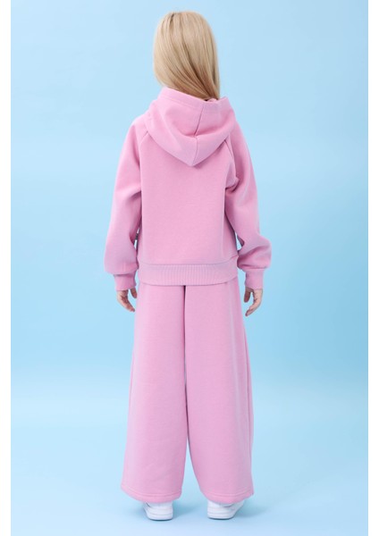 Kız Çocuk Kapüşonlu Içi Polarlı Kedi Nakışlı Şardonlu Kışlık Takım Açık Gül Rengi fırsatları